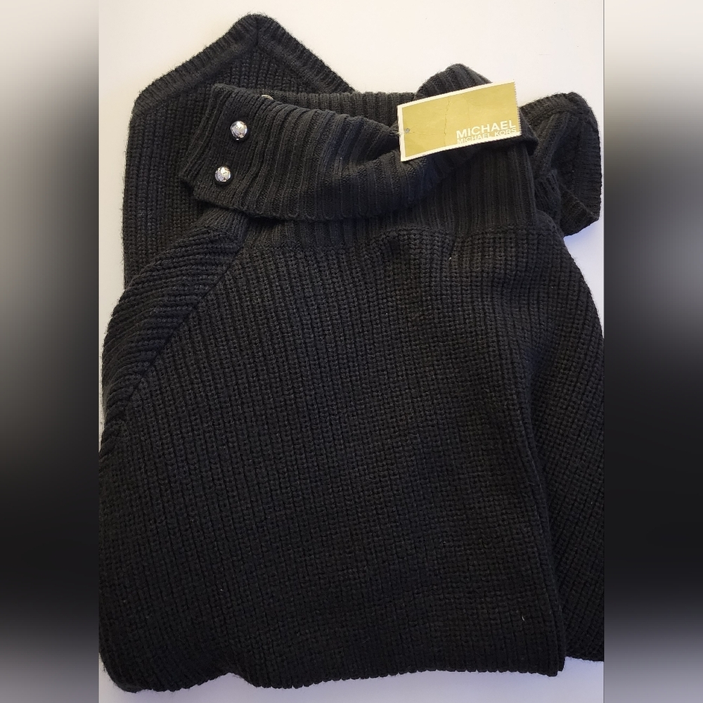 Michael Kors Women's Wide-Rib Button Turtleneck Poncho